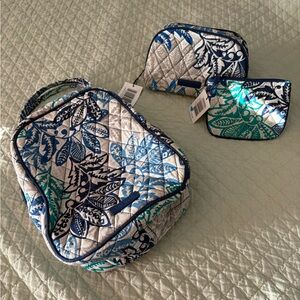 Blue and White Quilted Travel Bag Set